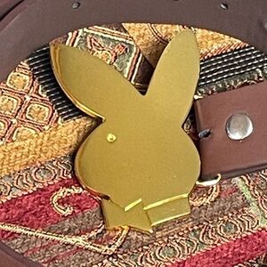 NEW Brass Gold Playboy Bunny Belt Buckle and Brown Belt